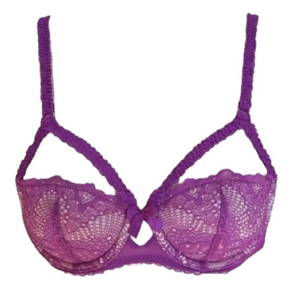 Adore Me Push Up Cage Sexy Bra Purple Lace Mouded Lining New w Tags 34DDD